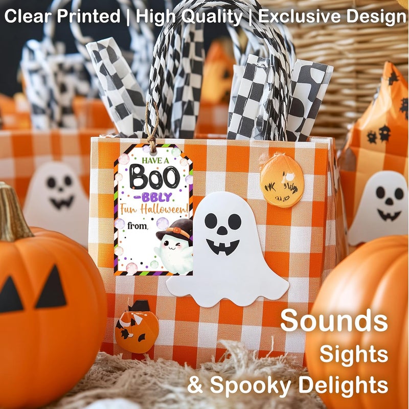 HandEasy 50 Pcs Halloween Tags with String, 2.1"×3.5" Ghost Paper Gifts Tags, Boo Trick or Treat for Candy, Halloween Gifts Tag Wrap for Party Favor - B07 - Image 5
